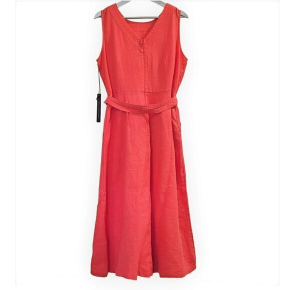 NWT NICOLE MILLER Linen V-Back Tie Waist Fit & Flare Midi Dress - Picture 4 of 5